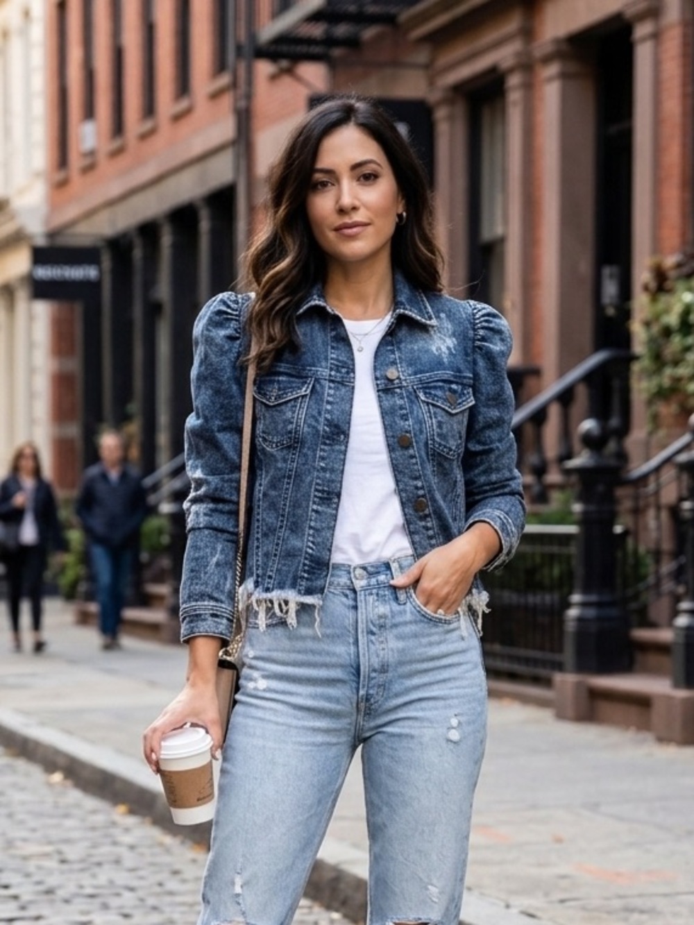 Retrofête Rissa Distressed Denim Jacket – Puff Sleeve – Size S